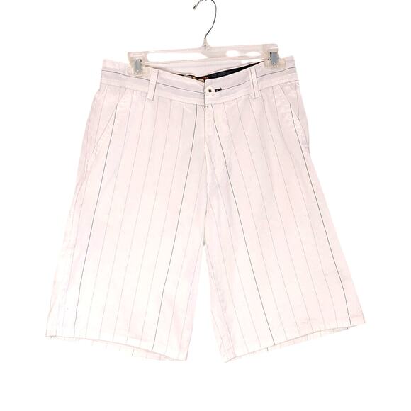 OP Ocean Pacific Chino Shorts Flat Front High Rise White Pinstripe Mens Size 30 - Picture 1 of 7